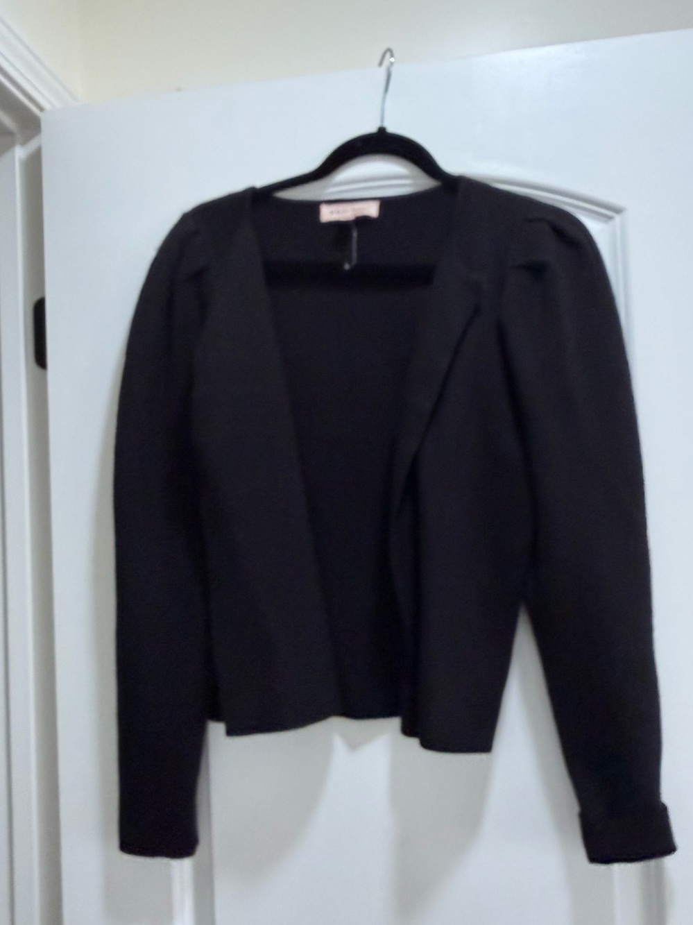 Philosophy Black Open Front Puff Sleeve Cropped Cardigan Sweater Top